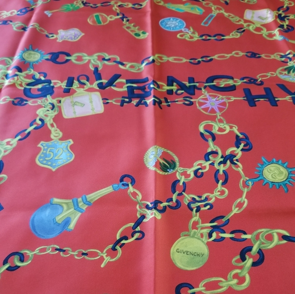 Givenchy Chain Charms Silk Square Scarf Red - Picture 6 of 11